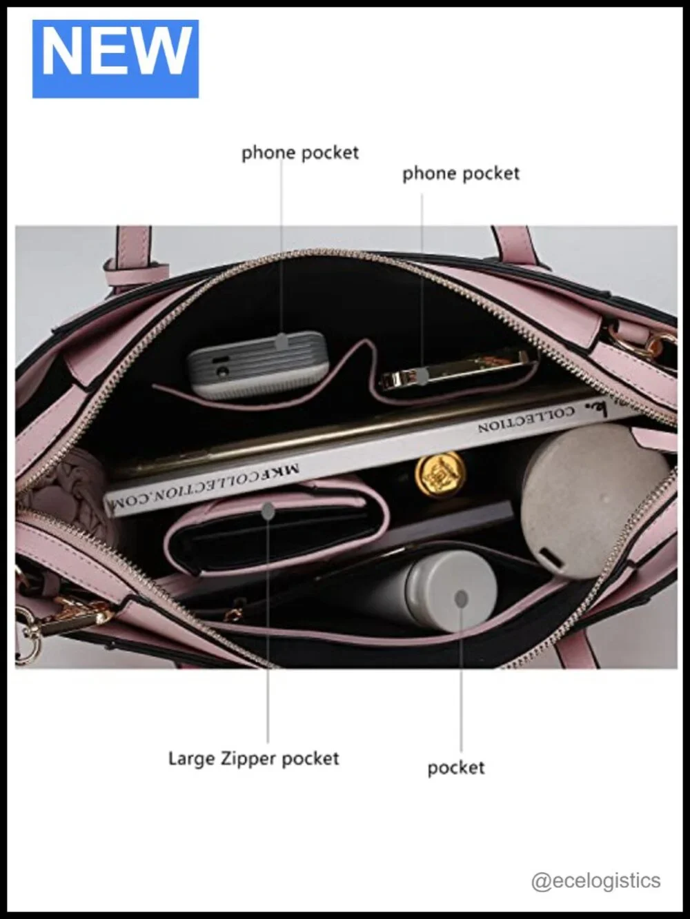 Vegan Leather Tote Bag with Wristlet Wallet, Gold-Tone Hardware, Adjustable